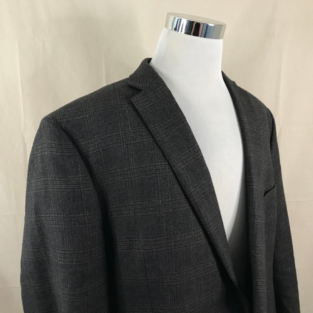 Calvin Klein 52R Sport Coat Wool Blend Brown Plaid Two Button Double Vented
